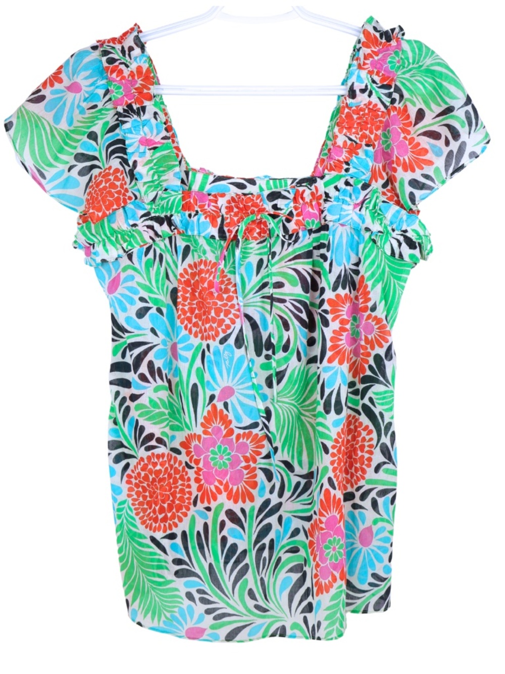 Milly Floral Cotton Ruffle Blouse Multicolor Size 6 Made in USA